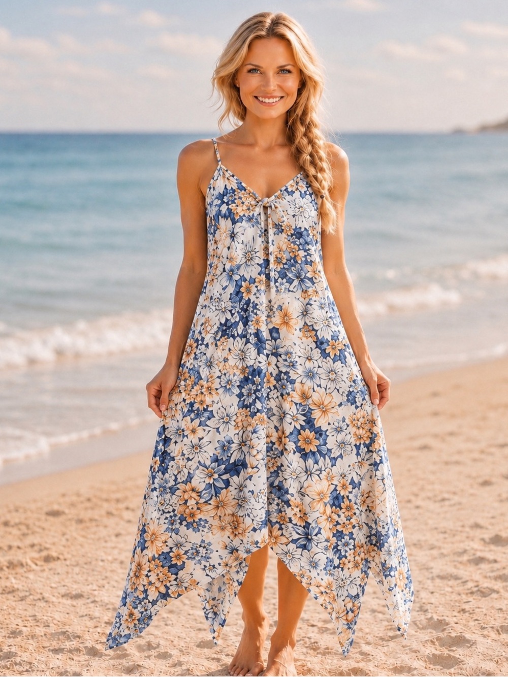 Floral Handkerchief Dress Perfect For Summer! Size Medium. Flattering Fit!
